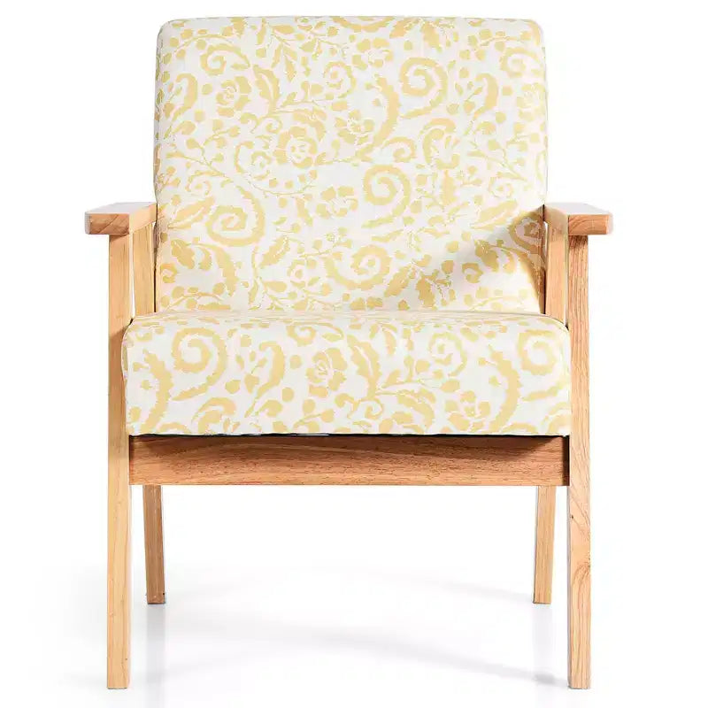 Modern Accent Armchair Upholstered Lounge Chair with Rubber Wood Legs, Yellow/Blue Floral