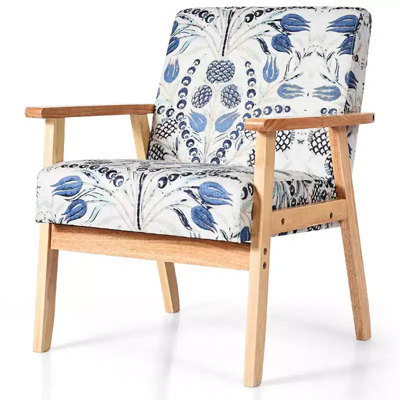 Modern Accent Armchair Upholstered Lounge Chair with Rubber Wood Legs, Yellow/Blue Floral
