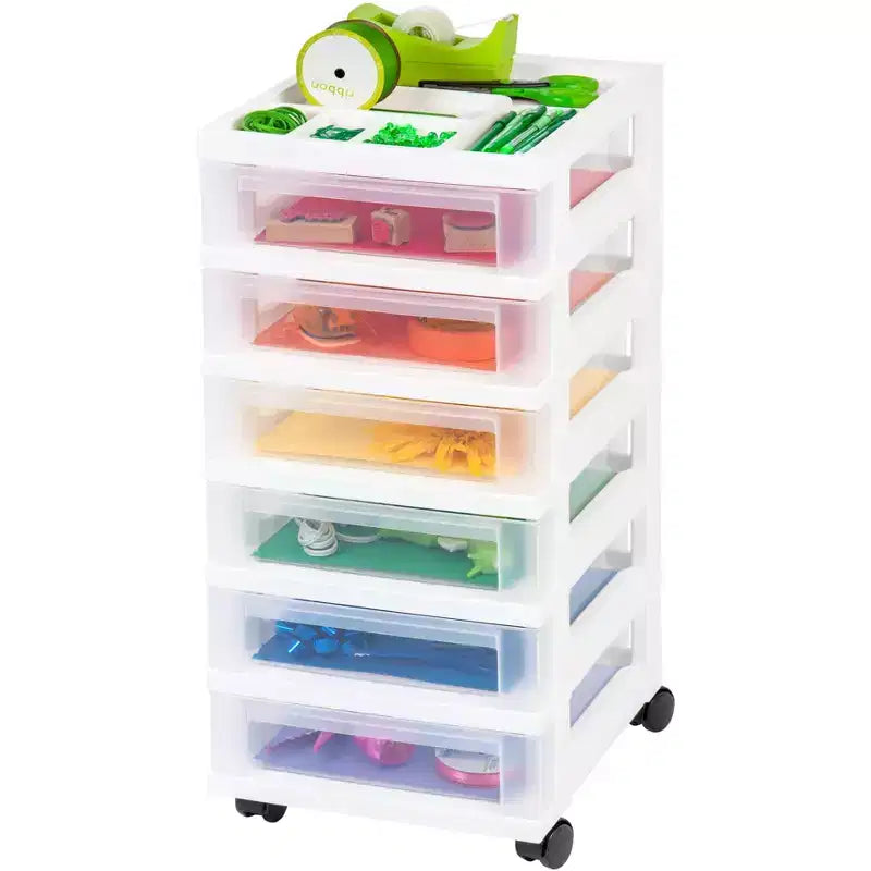 6 Drawer Rolling Storage Cart with Organizer Top, White