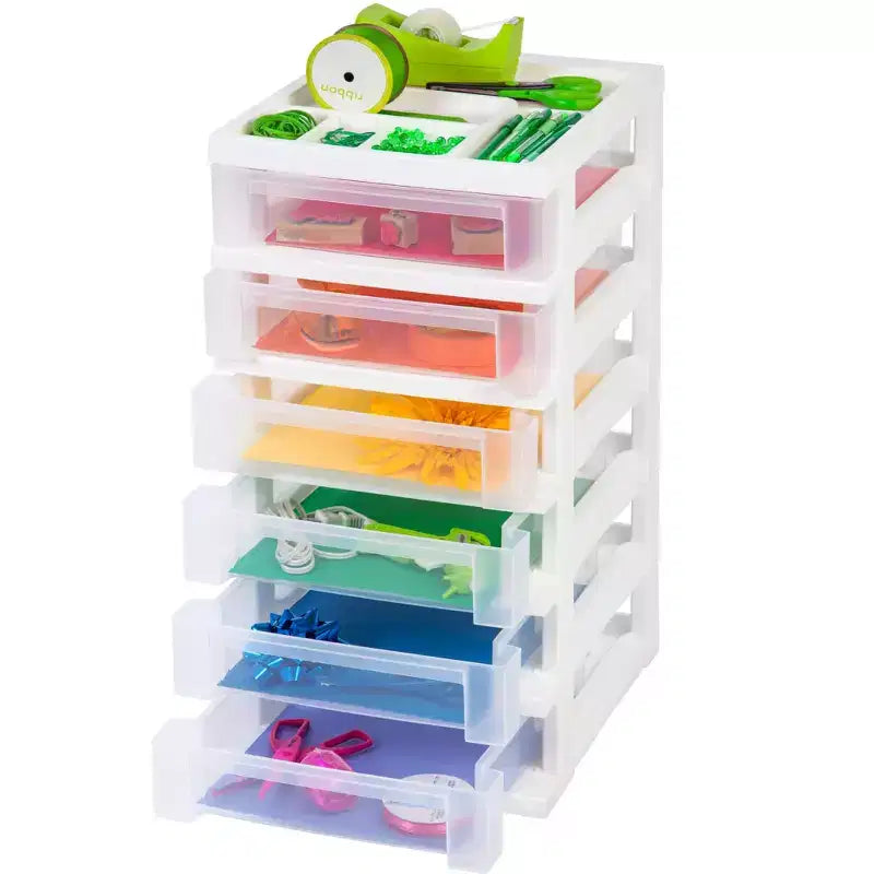 6 Drawer Rolling Storage Cart with Organizer Top, White