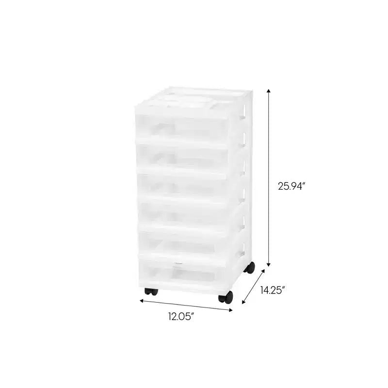 6 Drawer Rolling Storage Cart with Organizer Top, White