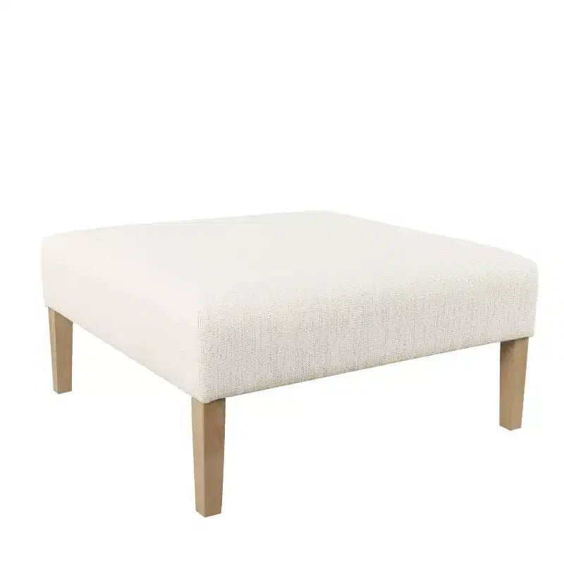 Square Coffee Table Ottoman, Stain-Resistant Cream Woven