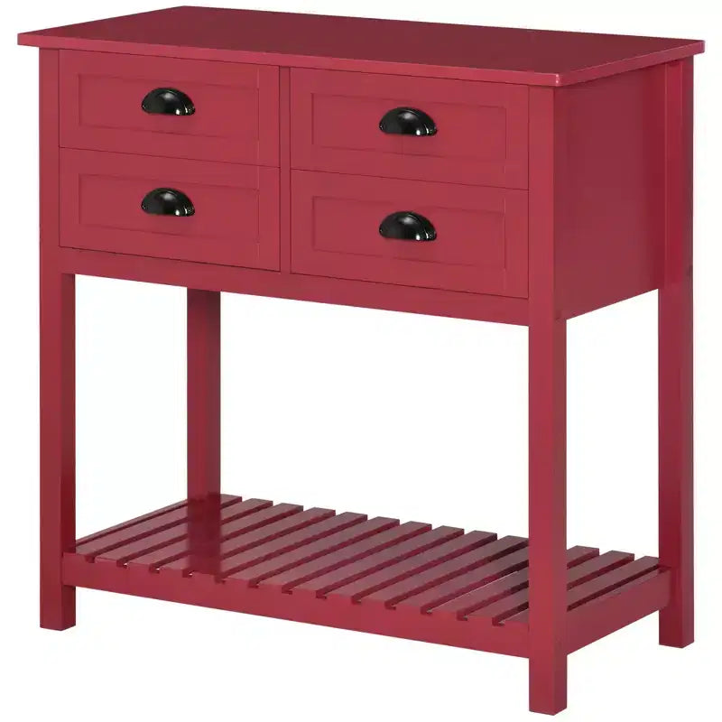 Meuble Buffet Commode, Table Console de Rangement avec 4 Tiroirs et Étagère Inférieure à Lattes pour Cuisine, Salon