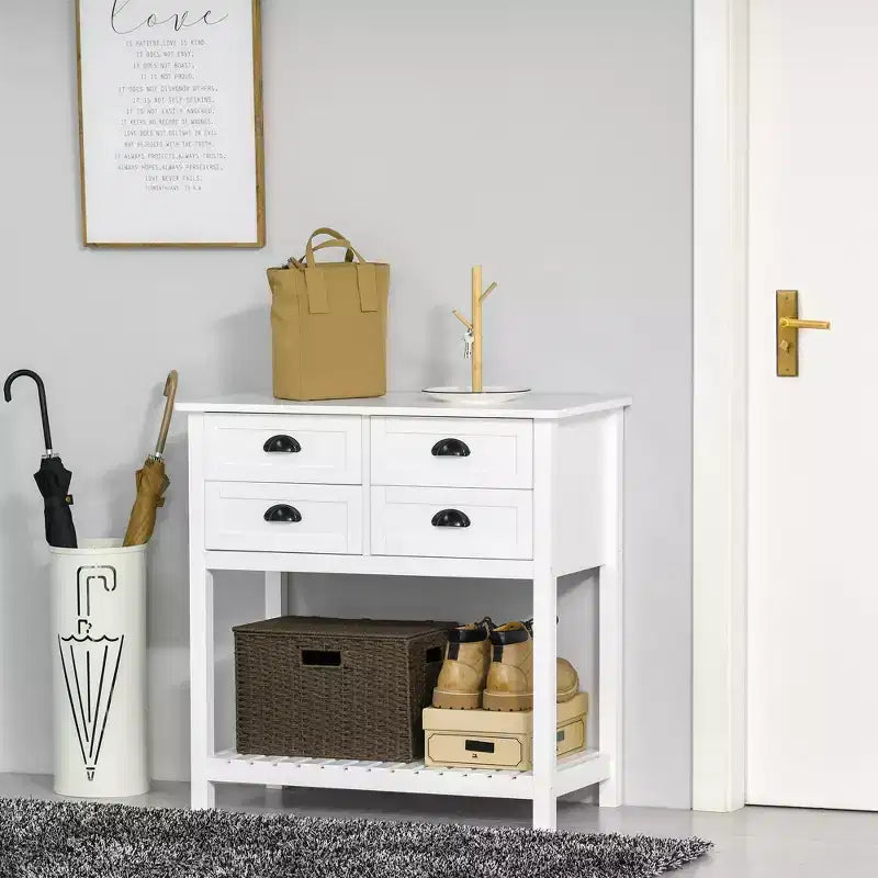 Meuble Buffet Commode, Table Console de Rangement avec 4 Tiroirs et Étagère Inférieure à Lattes pour Cuisine, Salon