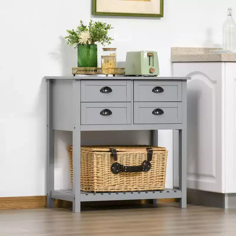 Meuble Buffet Commode, Table Console de Rangement avec 4 Tiroirs et Étagère Inférieure à Lattes pour Cuisine, Salon