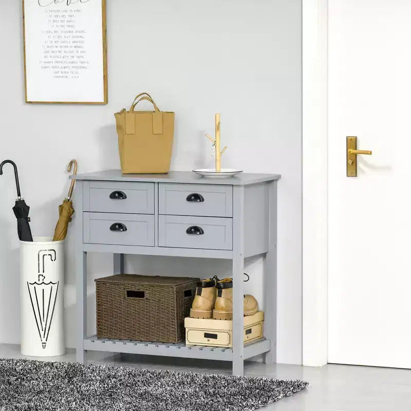 Meuble Buffet Commode, Table Console de Rangement avec 4 Tiroirs et Étagère Inférieure à Lattes pour Cuisine, Salon