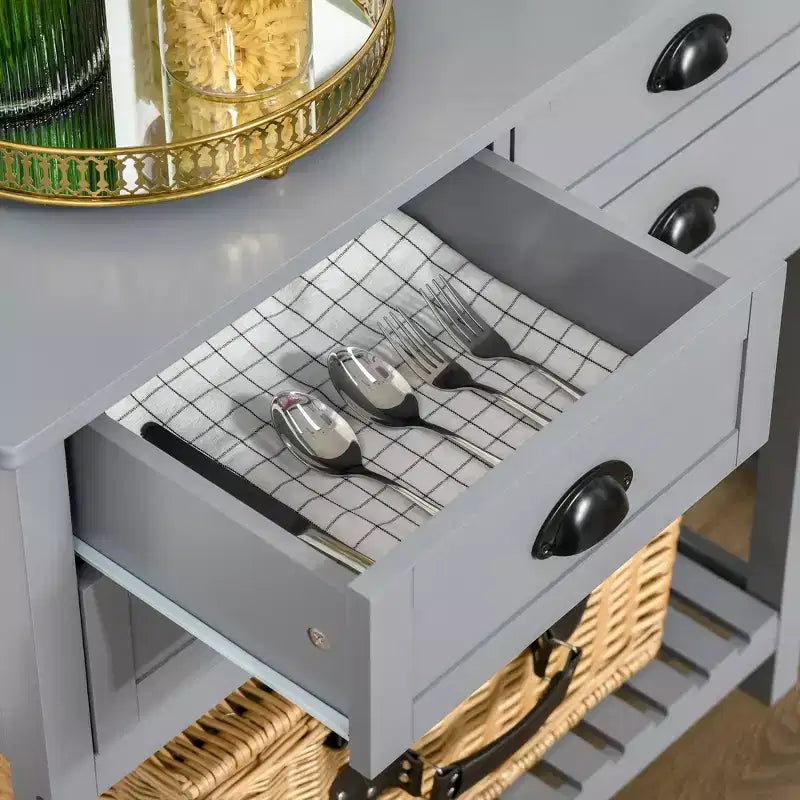 Meuble Buffet Commode, Table Console de Rangement avec 4 Tiroirs et Étagère Inférieure à Lattes pour Cuisine, Salon