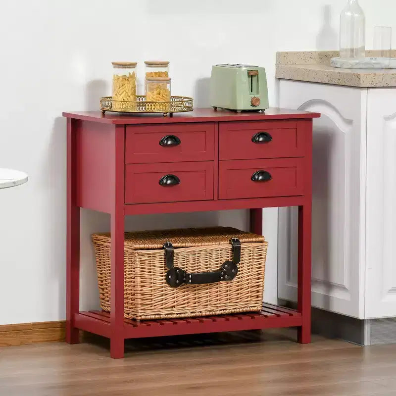 Meuble Buffet Commode, Table Console de Rangement avec 4 Tiroirs et Étagère Inférieure à Lattes pour Cuisine, Salon