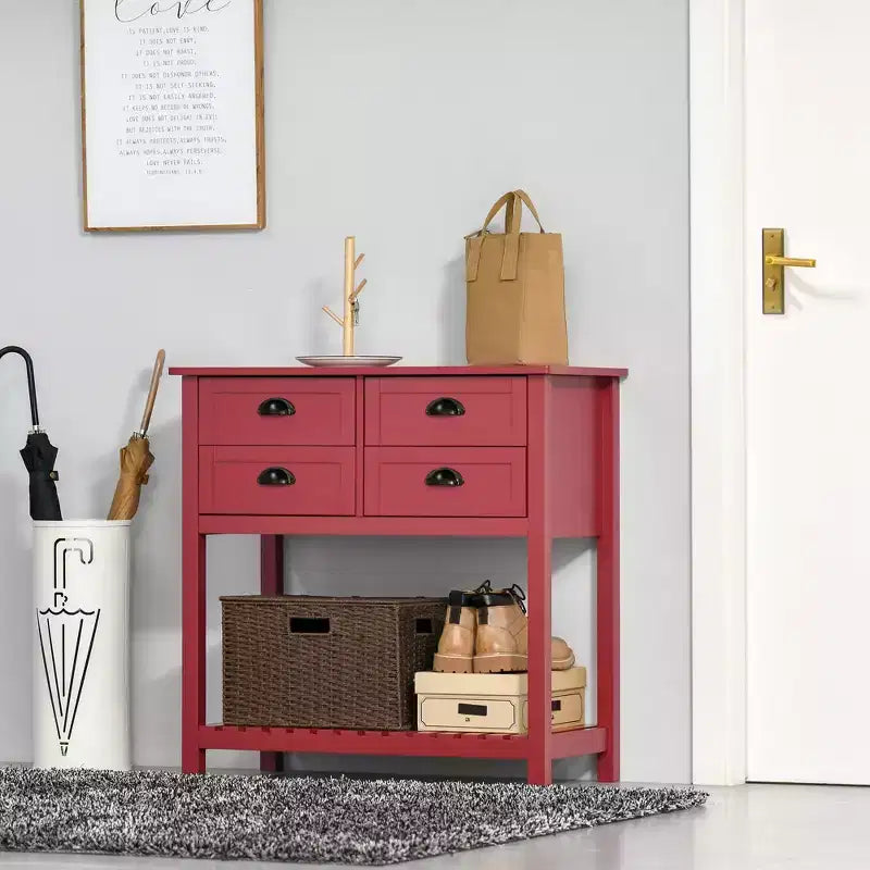 Meuble Buffet Commode, Table Console de Rangement avec 4 Tiroirs et Étagère Inférieure à Lattes pour Cuisine, Salon