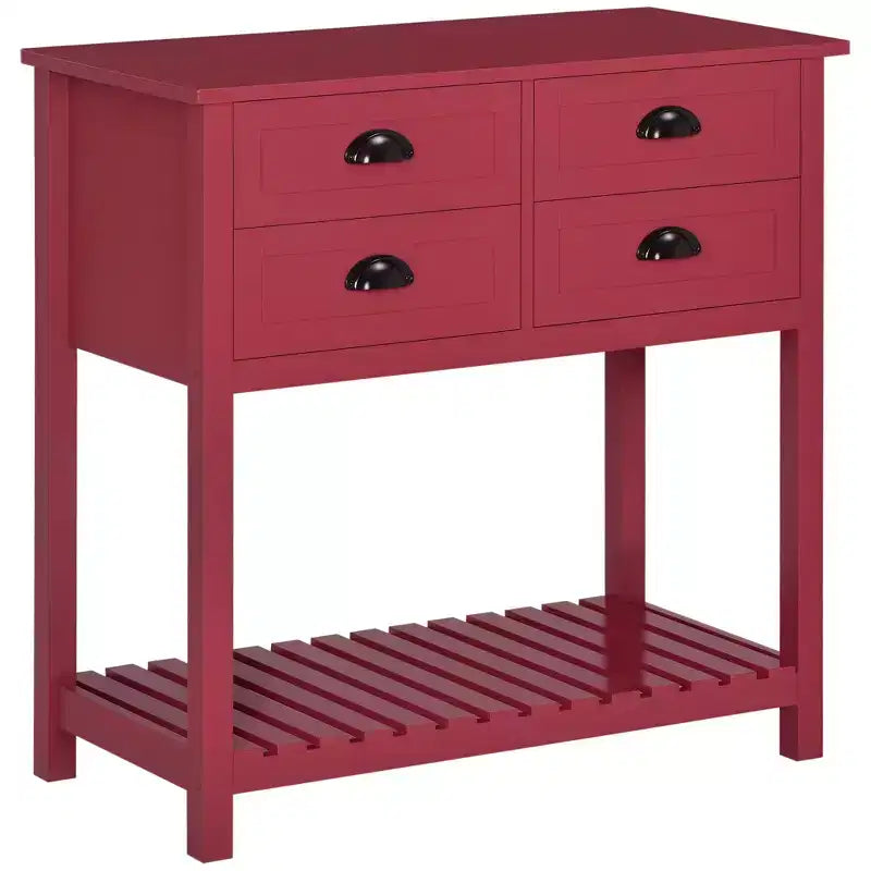 Meuble Buffet Commode, Table Console de Rangement avec 4 Tiroirs et Étagère Inférieure à Lattes pour Cuisine, Salon